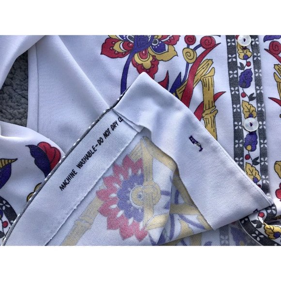 Vtg 60s Rare Smartique Polyester Mod Floral Geo Blouse Shirt 36 M Boho Disco HTF - Picture 14 of 16